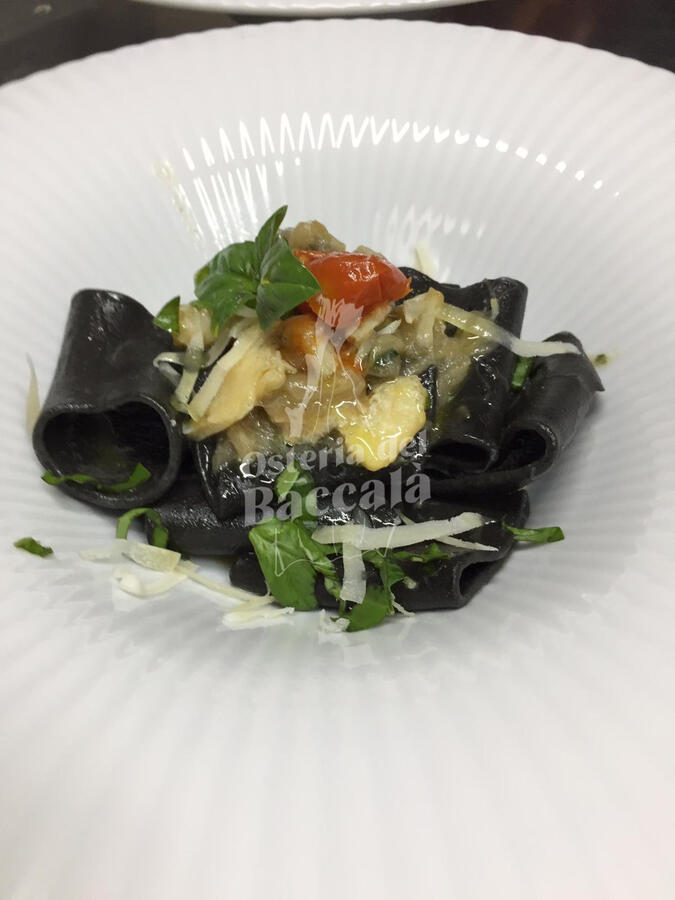 Pacchero con nero di seppia e baccalà osteria del baccalà