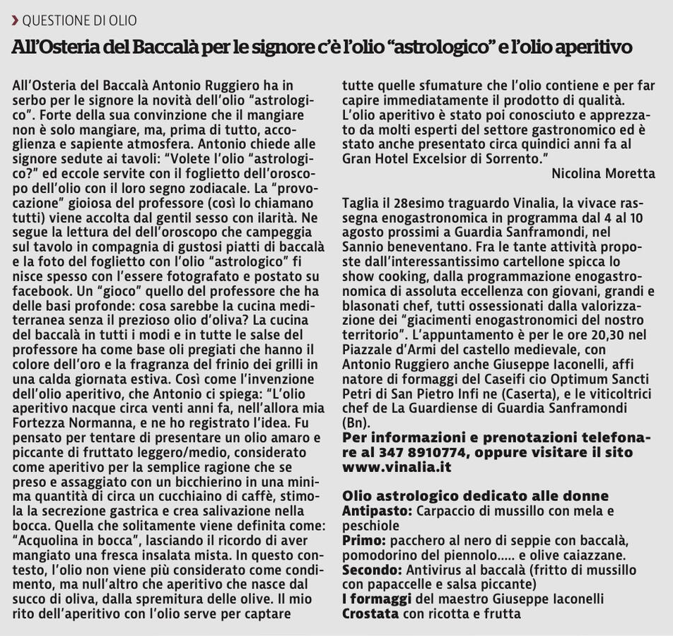 Olio astrologico e olio aperitivo Osteria del baccalà - Olio astrologico e olio aperitvo