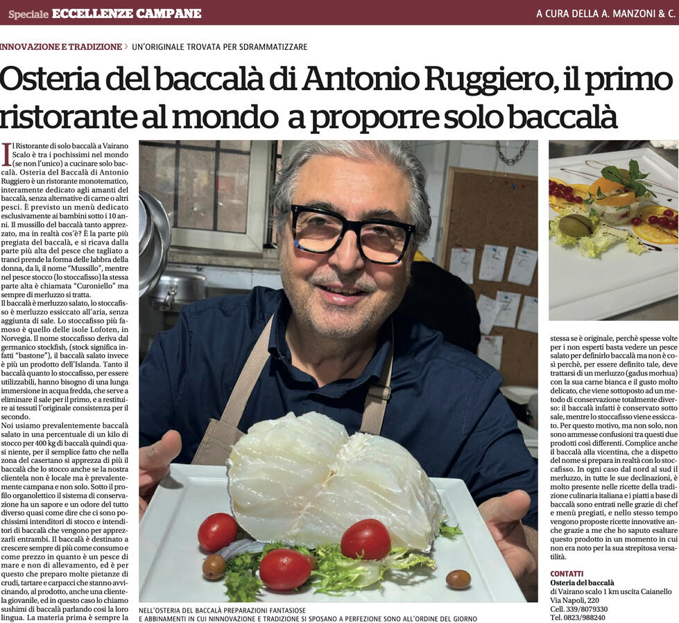 Osteria del baccalà sul Corriere del Mezzogiorno
