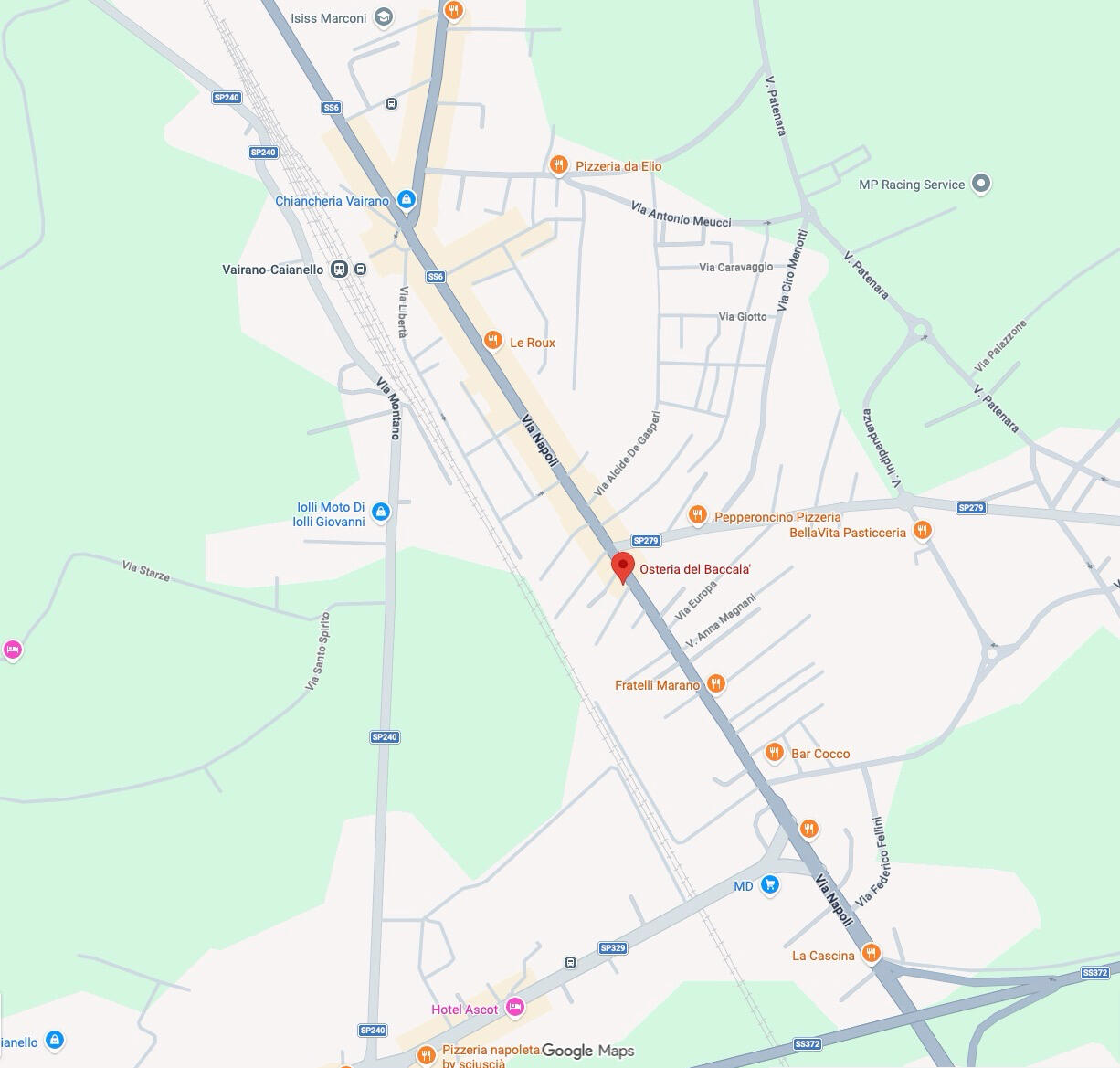 Mappa della posizione dell'Osteria del Baccalà, su Via Napoli a Vairano Patenora (CE)
